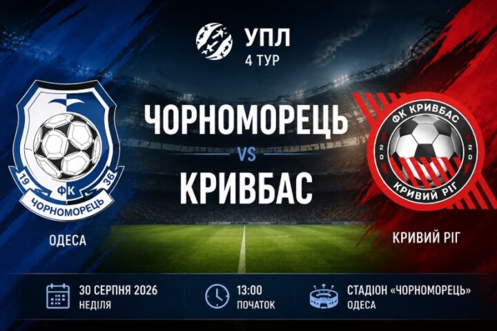 Чорноморець - Кривбас 30 серпня 2026
