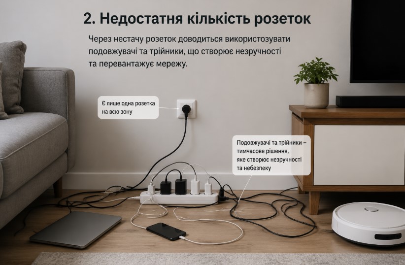 Недостатня кількість розеток