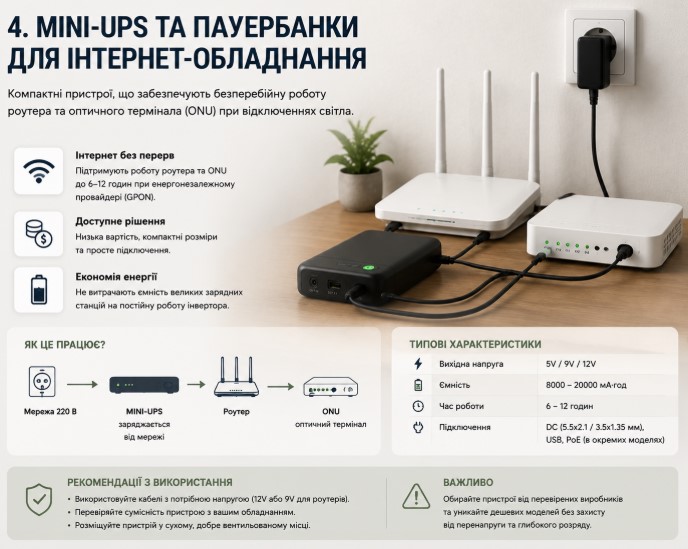 Mini-UPS та пауербанки для інтернет-обладнання