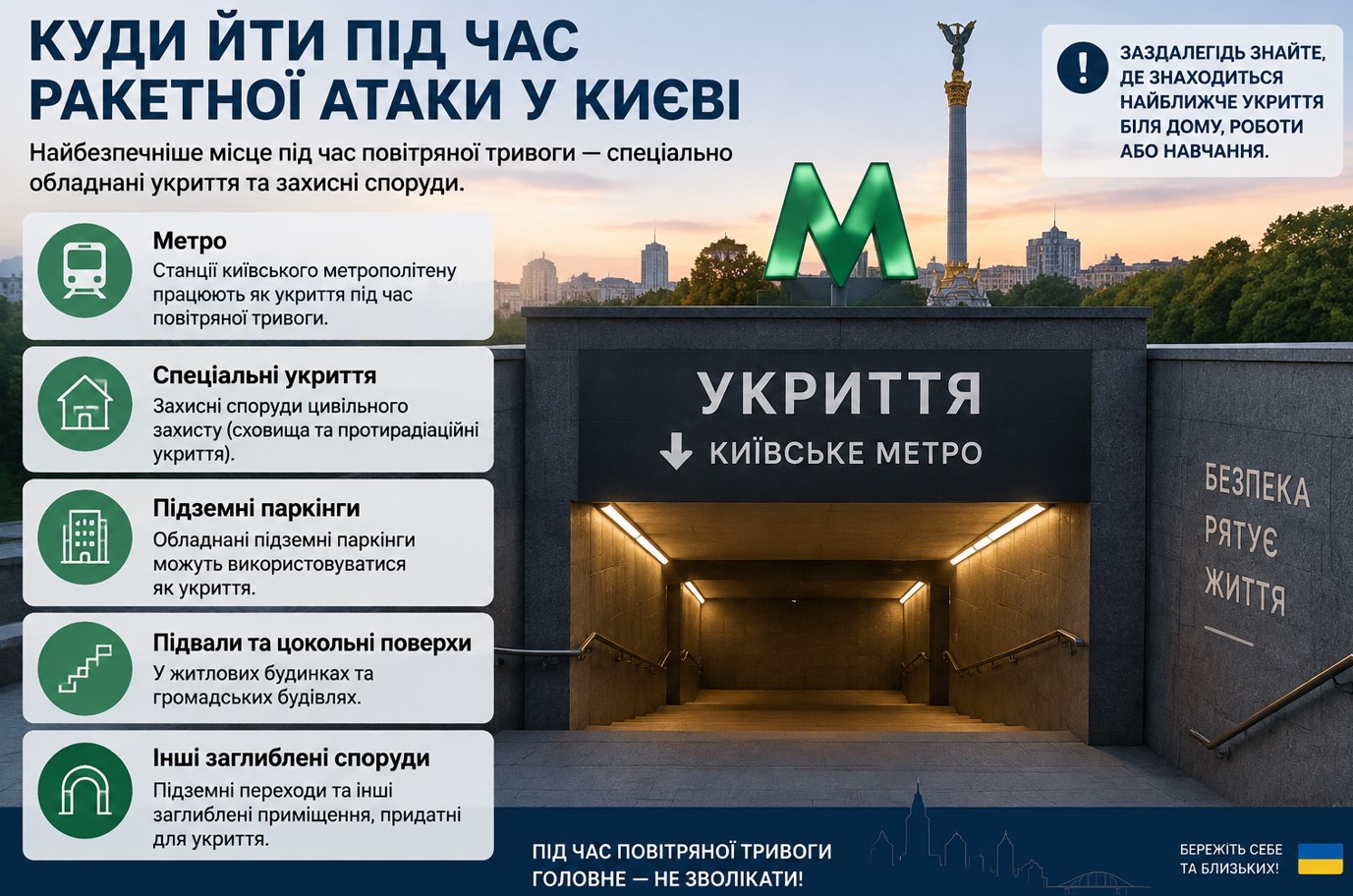 Куди йти під час ракетної атаки у Києві