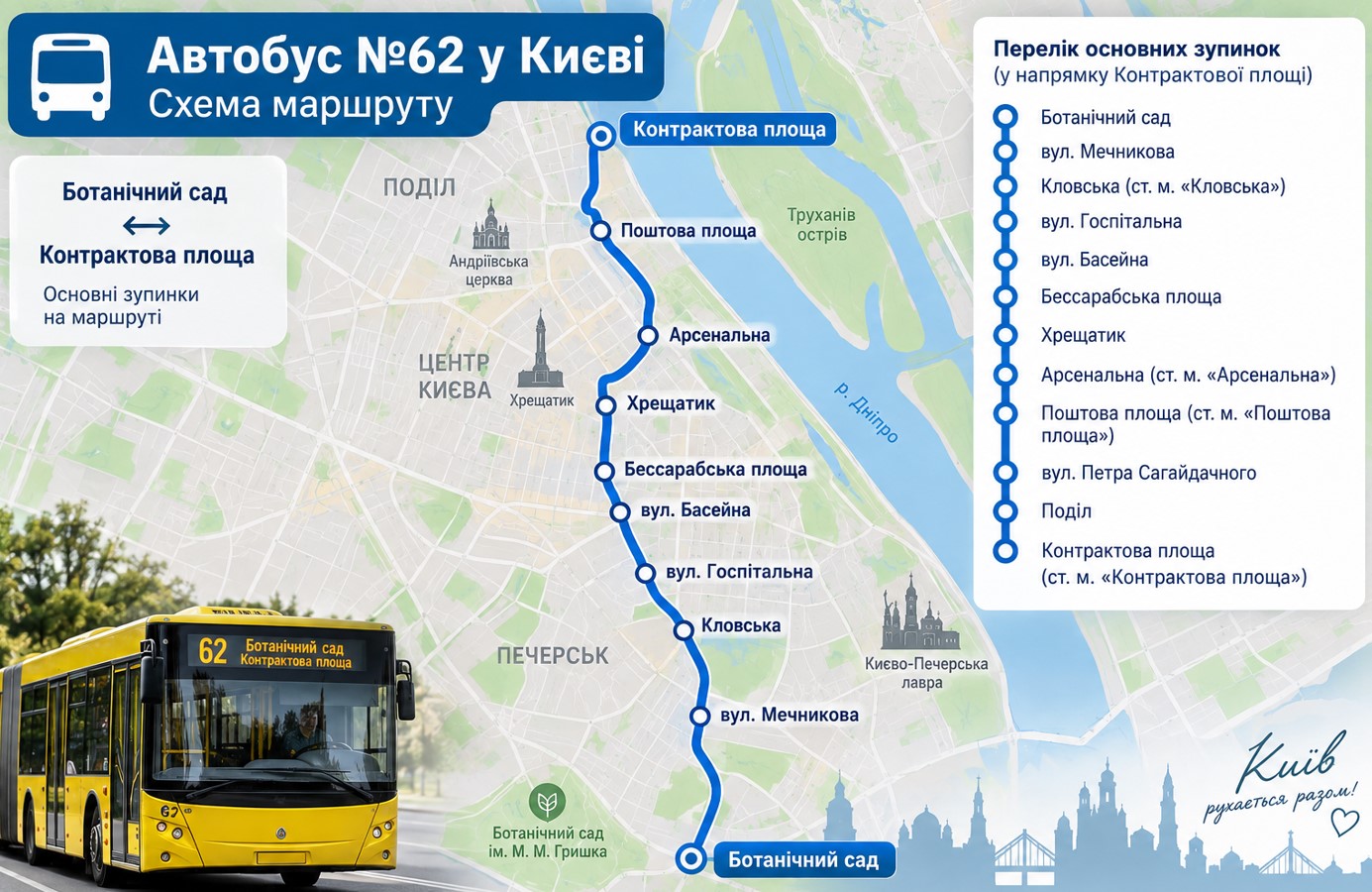 Маршрут автобуса №62 у Києві