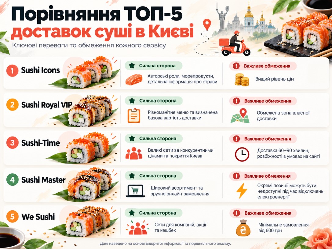 Порівняння ТОП-5 доставок суші в Києві